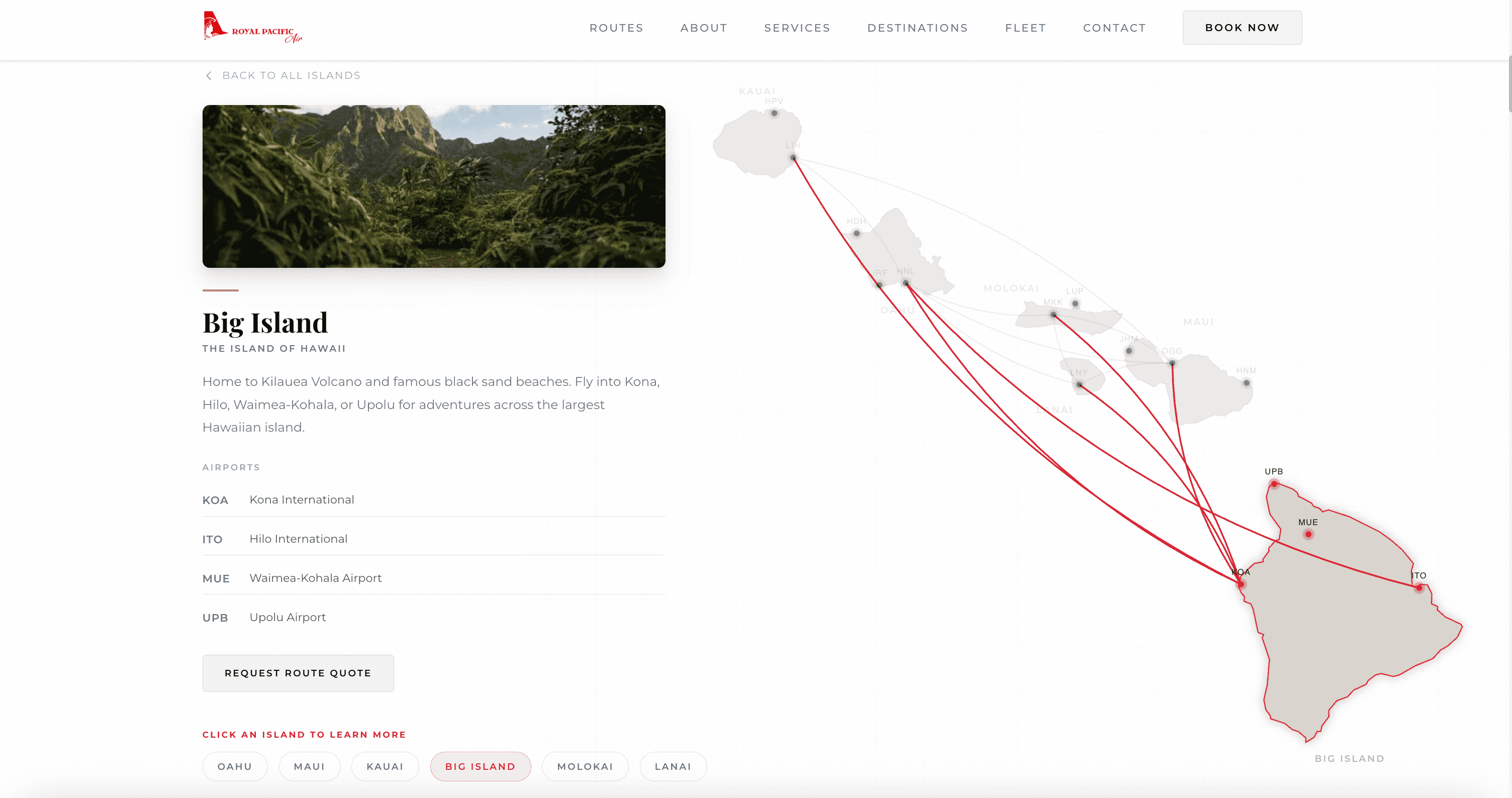 Royal Pacific Air charter booking and island route details